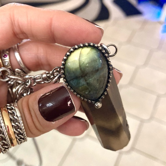 labradorite & Smokey crystal quartz maille stainless steel boho goth necklace - Picture 5 of 15